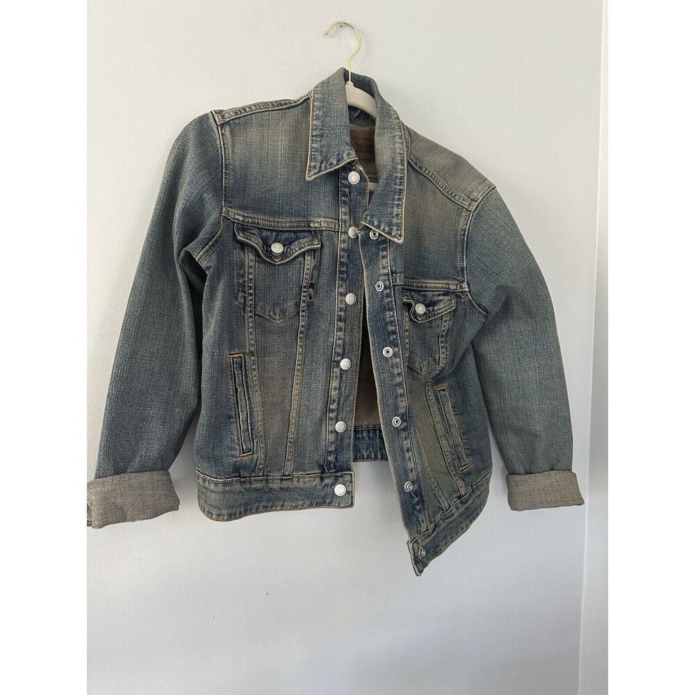 Levis Trucker Jacket Womens M Blue Dark Wash Stretch Denim American